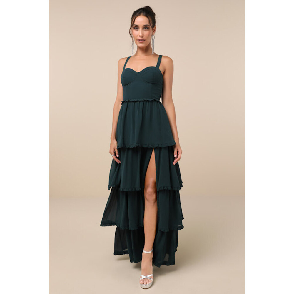 Lulus Sophisticated Occasion Emerald Green Bustier Lace-up Maxi Dress - Size XL